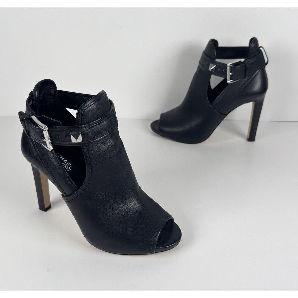 Michael Kors Black Leather Blaze Women's Open Toe Ankle Boots US 5